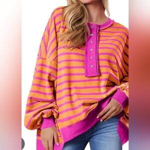Boutique Vibrant Oversized Striped Pullover Sweater Size Medium PTP 28